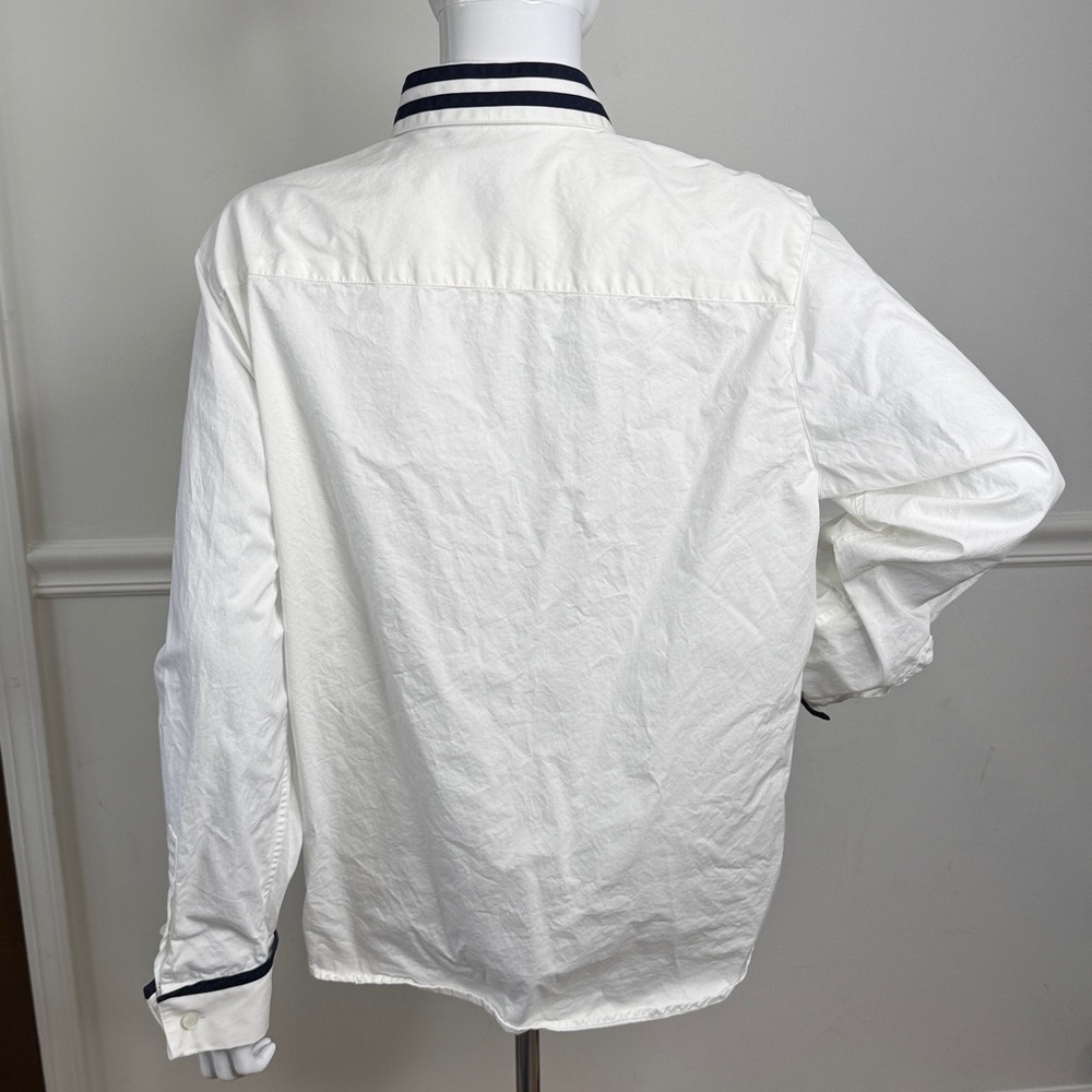Ralph Lauren 100% Cotton White Button-Up with Navy collar and cuff trim accents - Picture 9 of 11